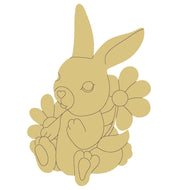 Design By Line Sitting Bunny MDF Cutout With Flowers - Unfinished For DIY