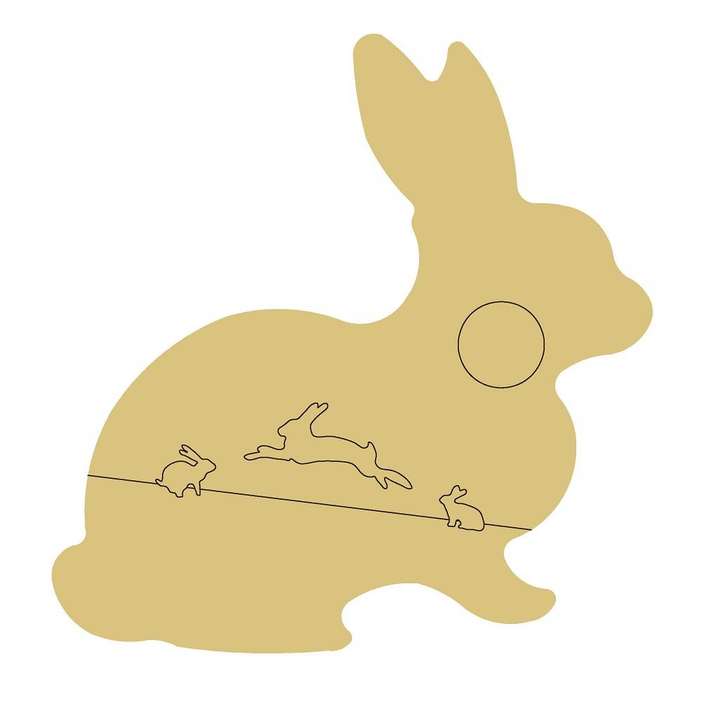 Design By Line Rabbit MDF Cutout Three bunnies runninng in the sun- Unfinished For DIY