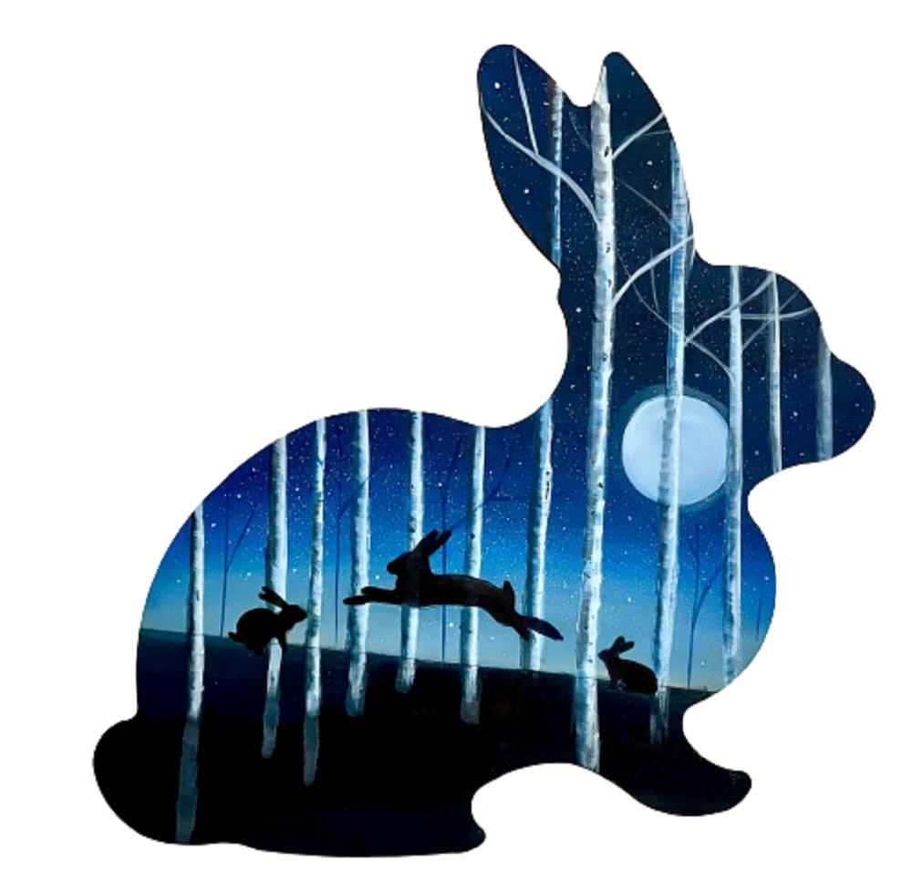 Design By Line Rabbit MDF Cutout Three bunnies runninng in the sun- Unfinished For DIY