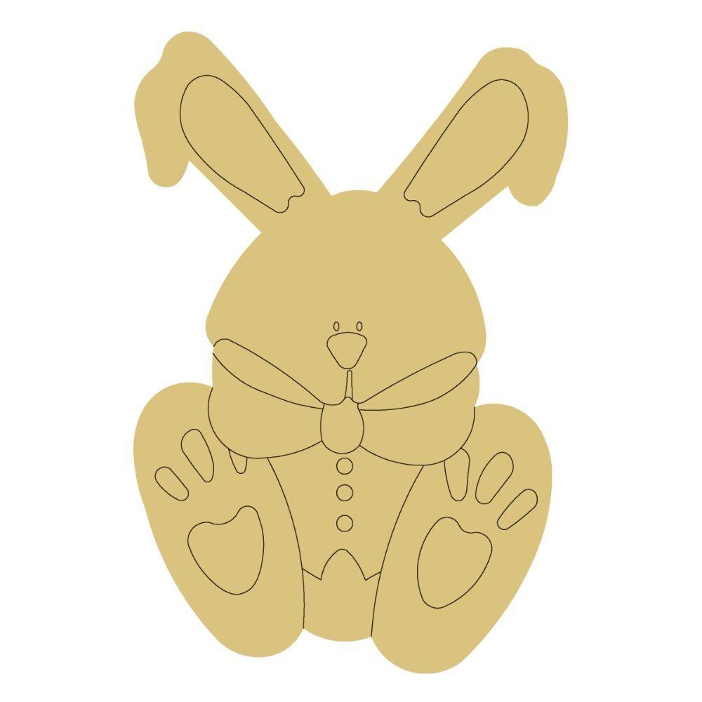 Design By Line Sitting Rabbit MDF Cutout Bow Tie With Paw Print Details - Unfinished For DIY