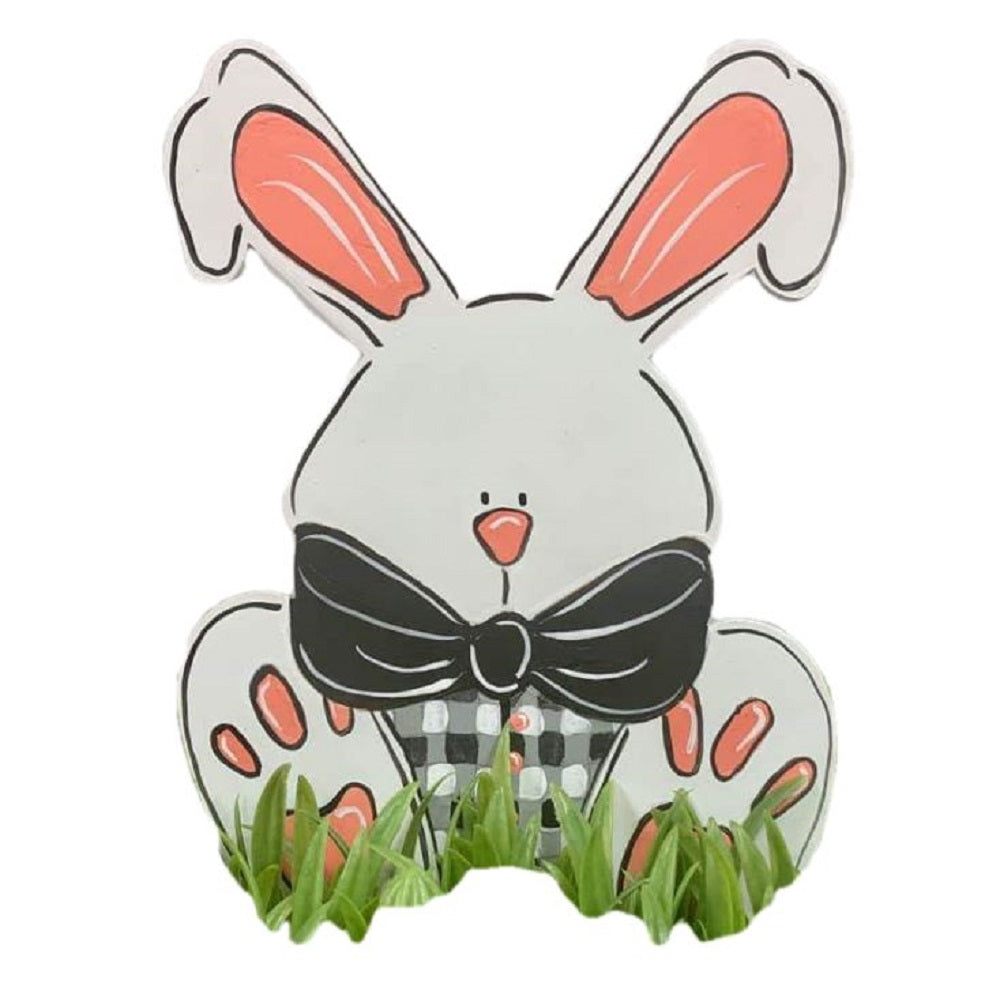 Design By Line Sitting Rabbit MDF Cutout Bow Tie With Paw Print Details - Unfinished For DIY