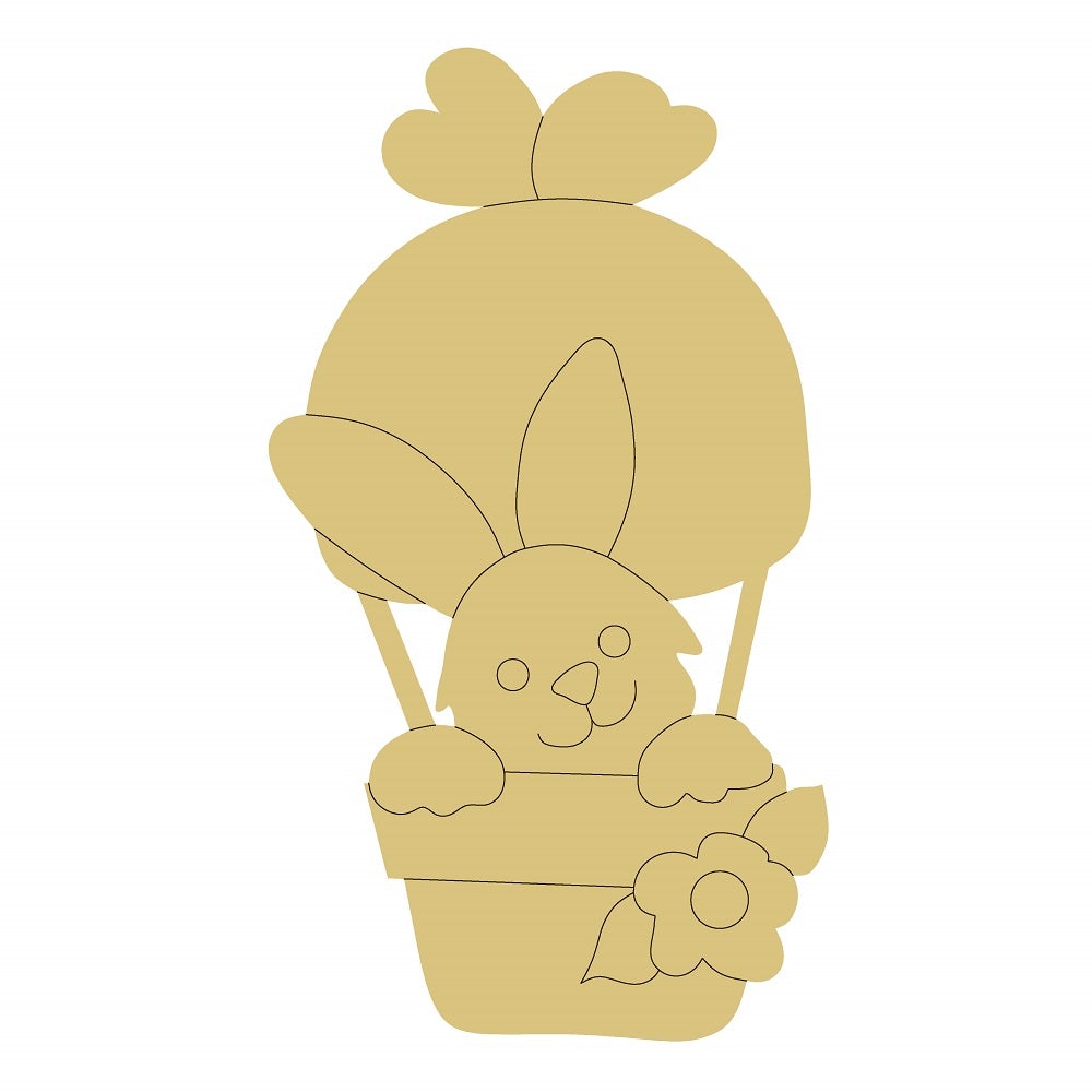 Design By Line Rabbit Balloon MDF Cutout In Flower Pot - Unfinished For DIY