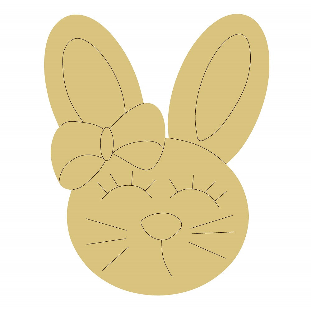 Design By Line Bunny Head MDF Cutout With Bow - Unfinished For DIY