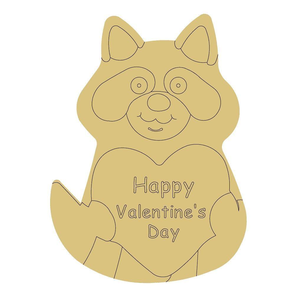 Design By Line Raccoon MDF Cutout Happy Valentine's Day - Unfinished For DIY