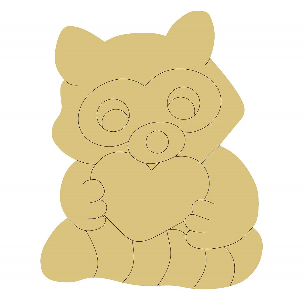 Design By Line Raccoon MDF Cutout Holding Heart Silhouette - Unfinished For DIY