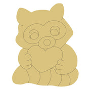 Design By Line Raccoon MDF Cutout Holding Heart Silhouette - Unfinished For DIY