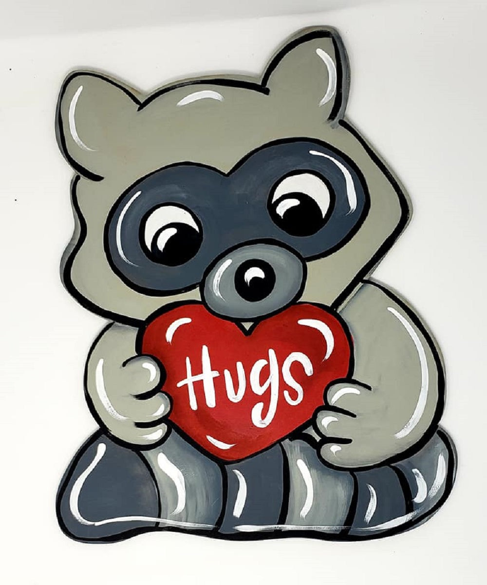 Design By Line Raccoon MDF Cutout Holding Heart Silhouette - Unfinished For DIY
