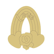 Design By Line Rainbow MDF Cutout Love Script With Rose And Clouds - Unfinished For DIY