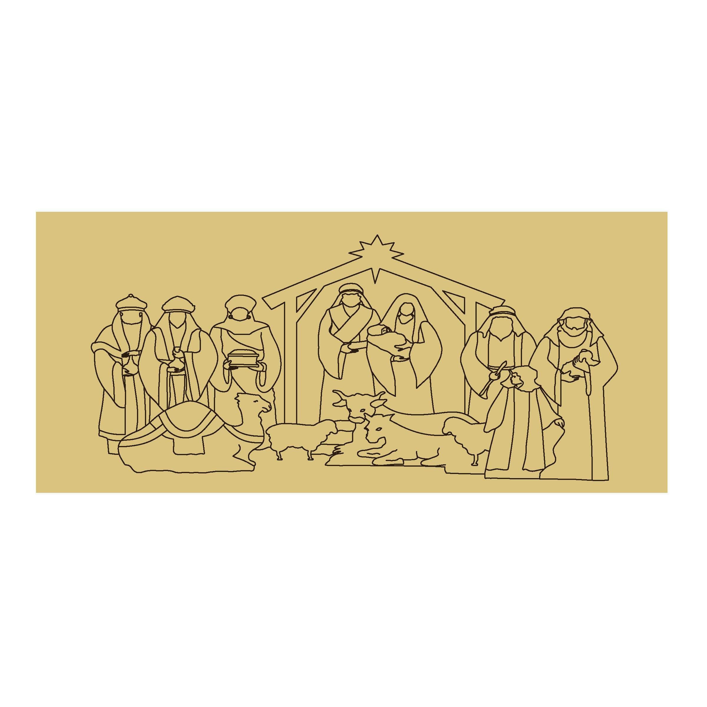 Design By Line Rectangular MDF Cutout Nativity Scene - Unfinished For DIY