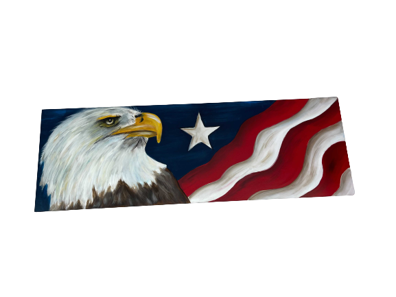 Design By Line Rectangle MDF Cutout Eagle Facing Right With Star And Wave Pattern - Unfinished For DIY