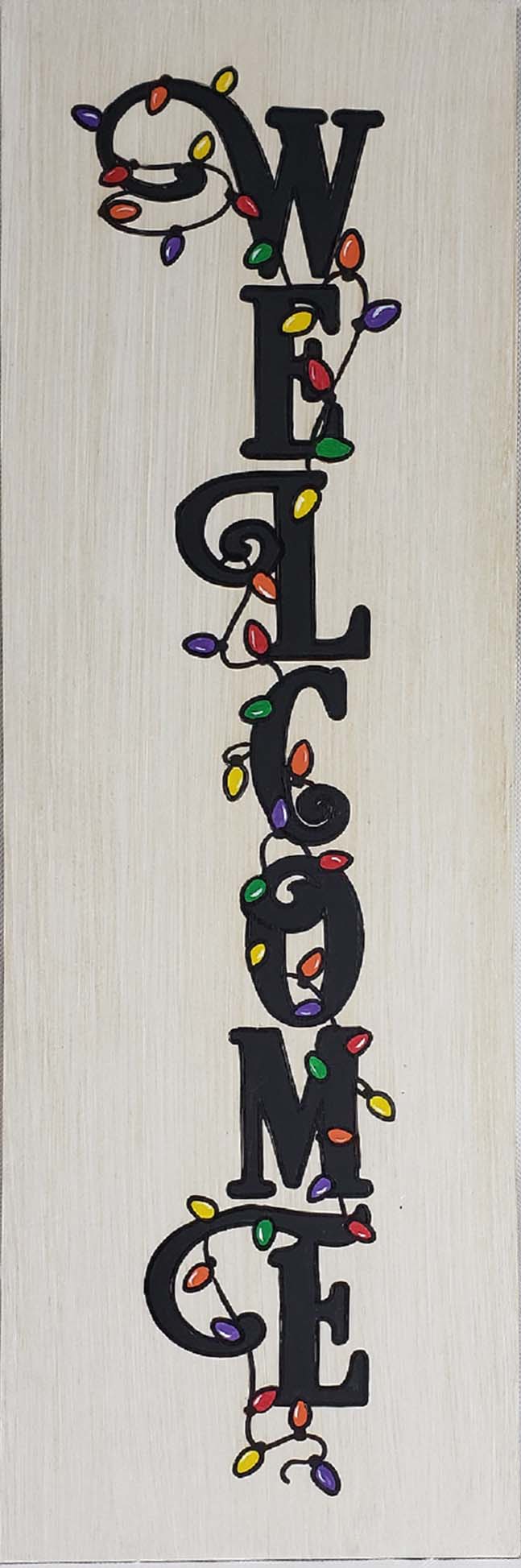 Design By Line Tall Rectangle MDF Cutout Welcome With String Lights - Unfinished For DIY