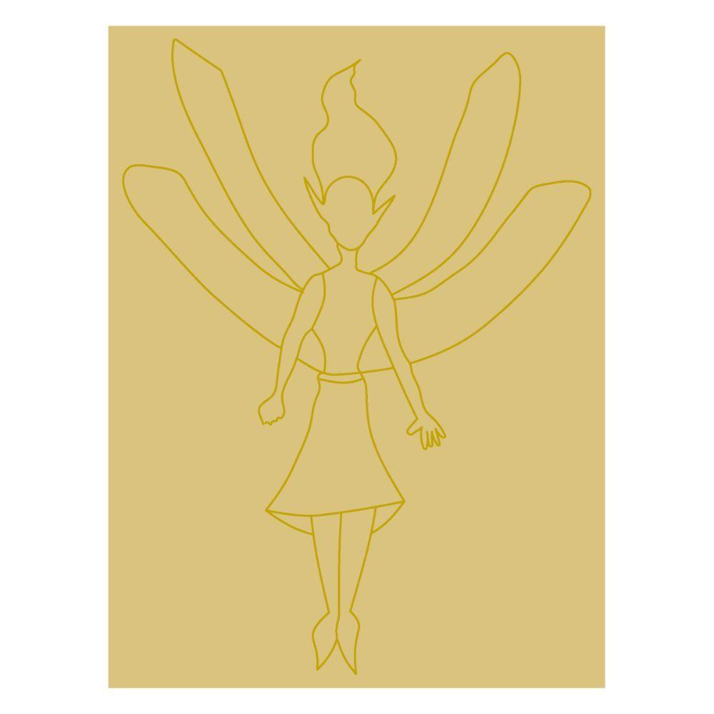 Design By Line Rectangle Fairy MDF Cutout Winged Dress Silhouette - Unfinished For DIY