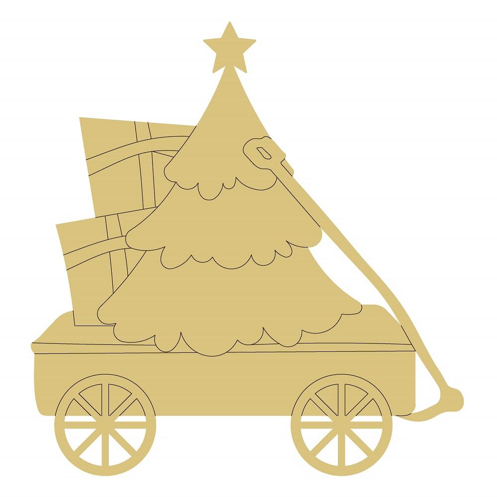 Design By Line Wagon MDF Cutout With Christmas Tree And Gifts - Unfinished For DIY