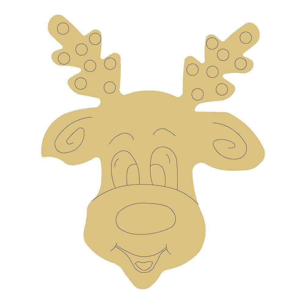 Design By Line Reindeer Head MDF Cutout Reindeer With Spotted Antlers Front Facing - Unfinished For DIY