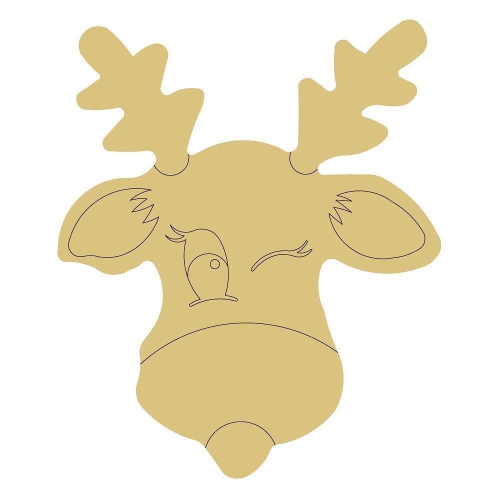 Design By Line Reindeer Head MDF Cutout Winking - Unfinished For DIY