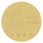 Design By Line Round MDF Cutout Hello Winter Reindeer With Snow And Trees - Unfinished For DIY