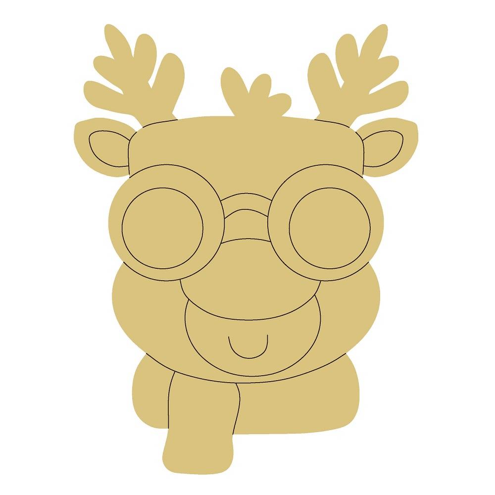 Design By Line Reindeer MDF Cutout Antlered Face Wearing Goggles  - Unfinished For DIY