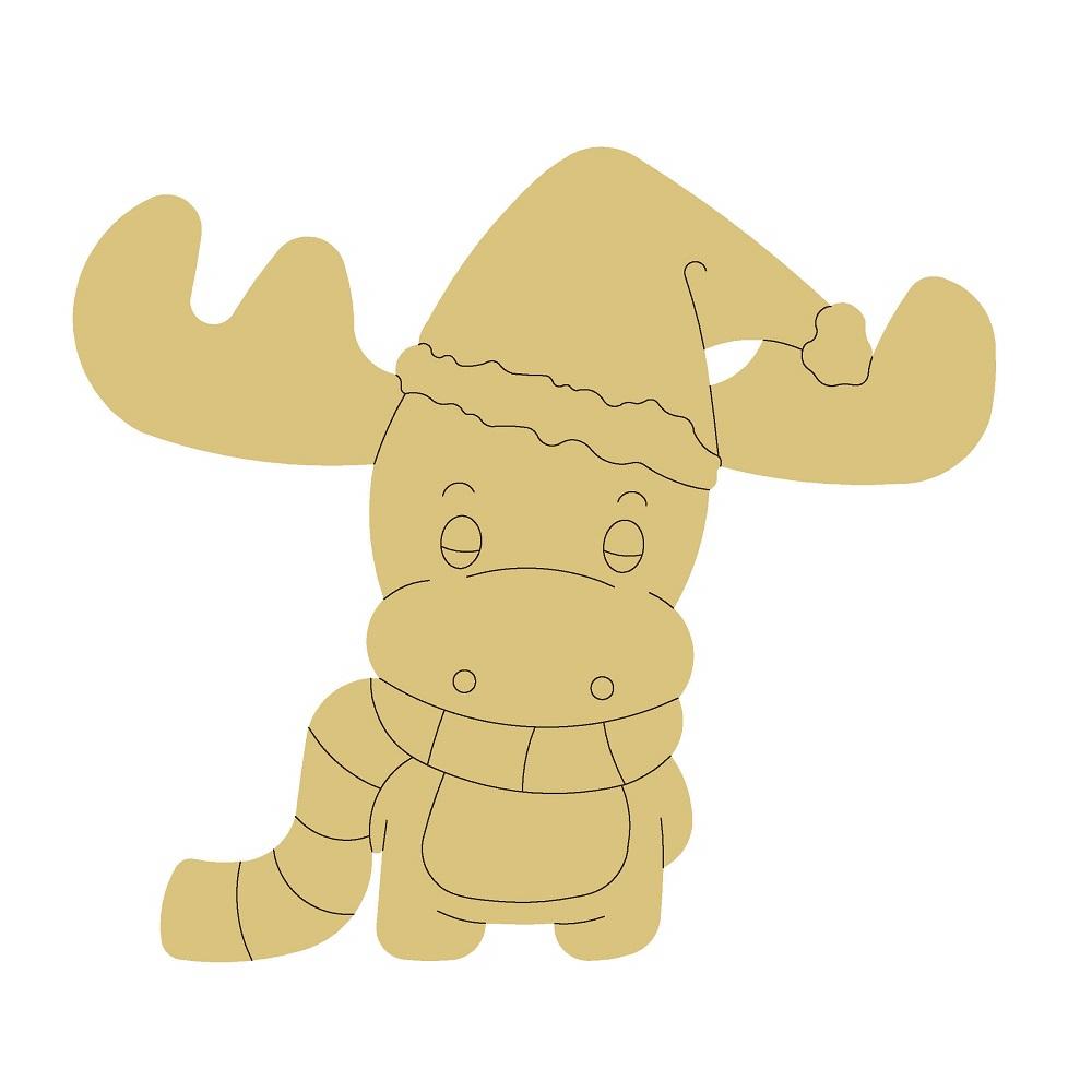Design By Line Reindeer MDF Cutout With Santa Hat And Scarf - Unfinished For DIY