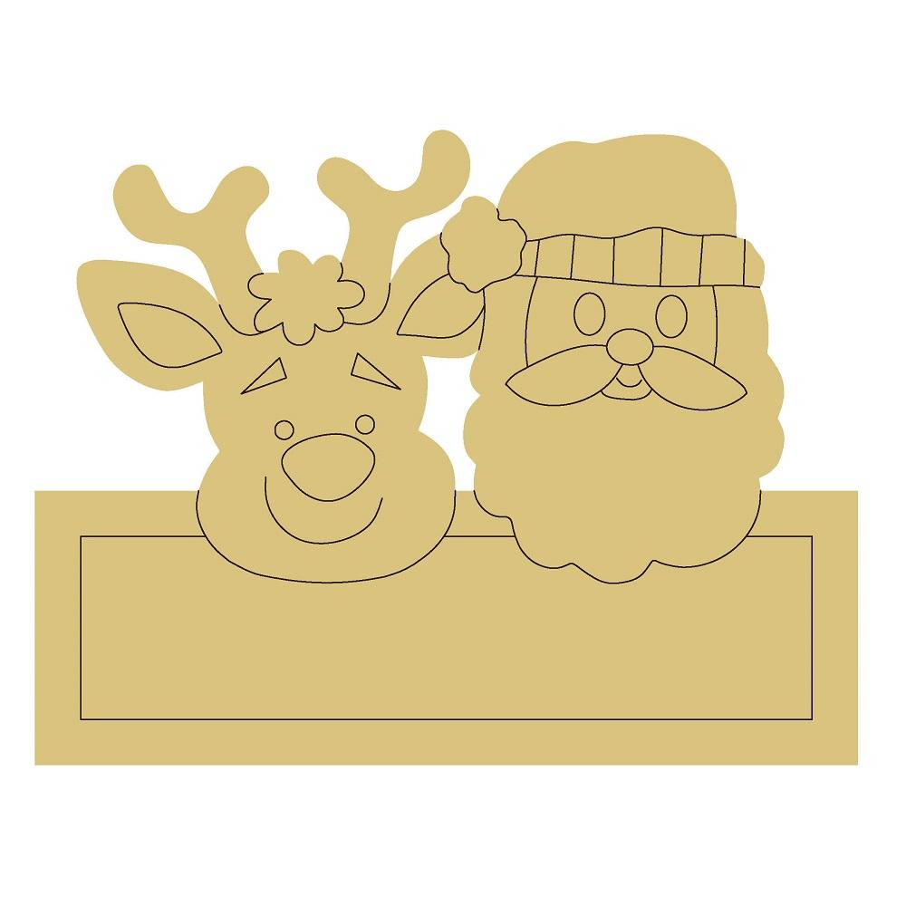 Design By Line Rectangular Sign MDF Cutout Santa And Reindeer - Unfinished For DIY