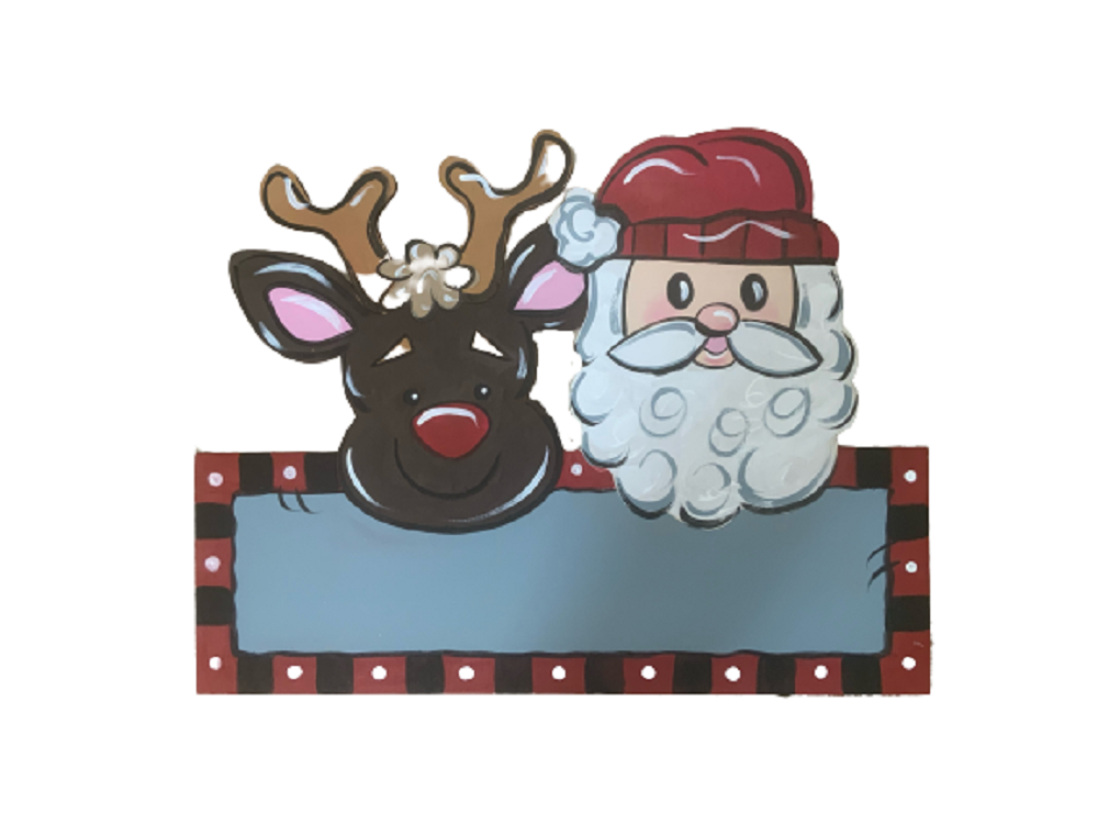 Design By Line Rectangular Sign MDF Cutout Santa And Reindeer - Unfinished For DIY