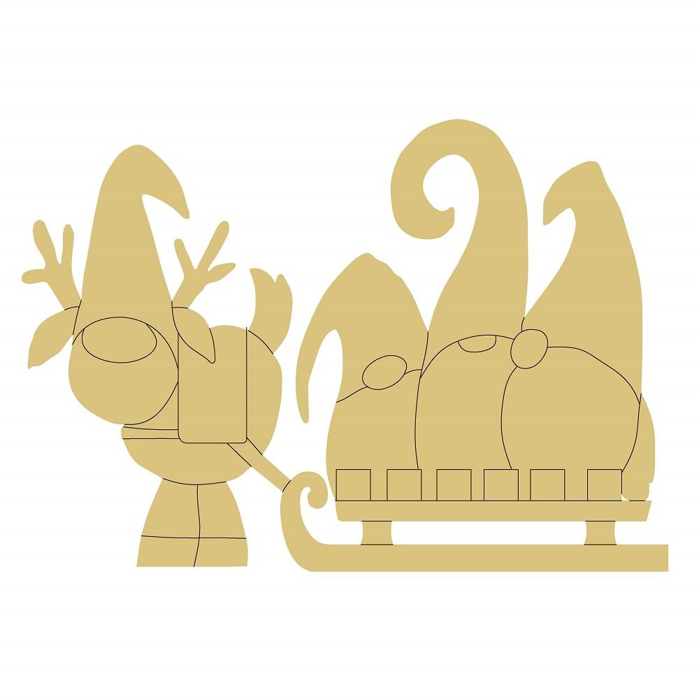 Design By Line Reindeer Sled MDF Cutout Winter Scene Silhouette - Unfinished For DIY