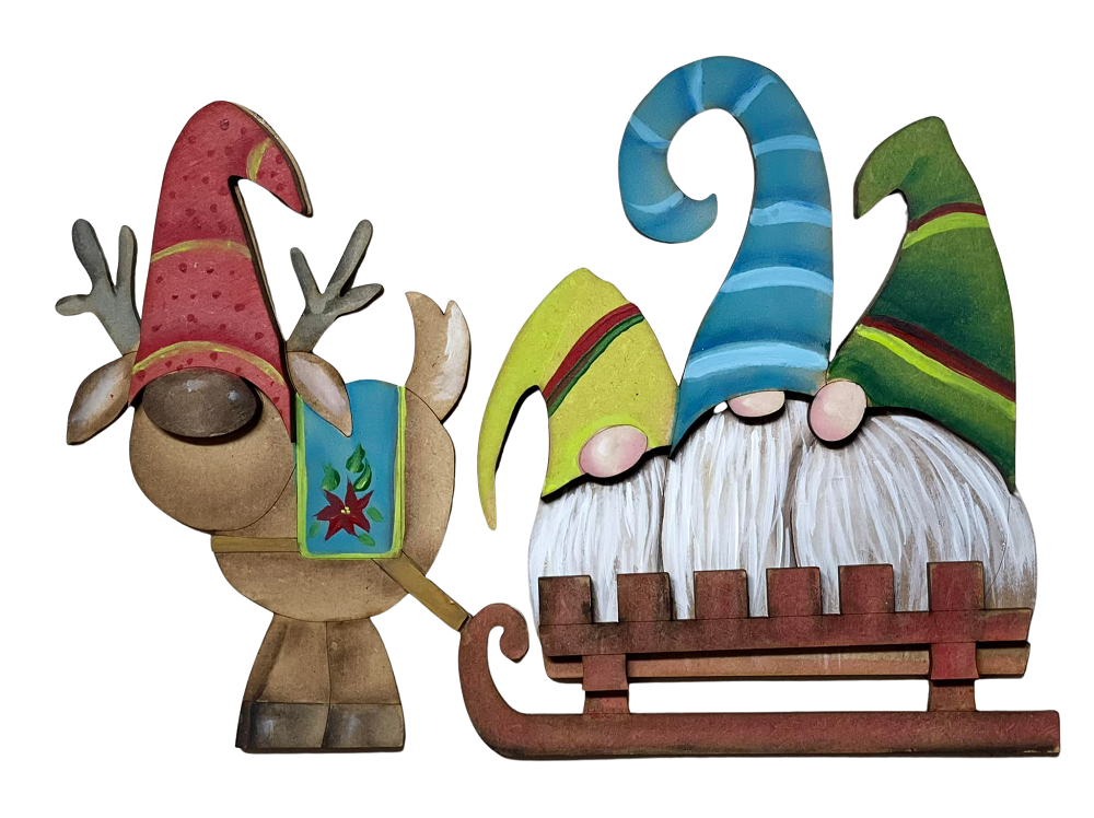 3D Sleigh MDF Cutout Reindeer And Gifts - Unfinished For DIY