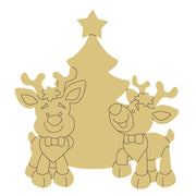 Design By Line Christmas Tree MDF Cutout Two Reindeer Silhouette - Unfinished For DIY