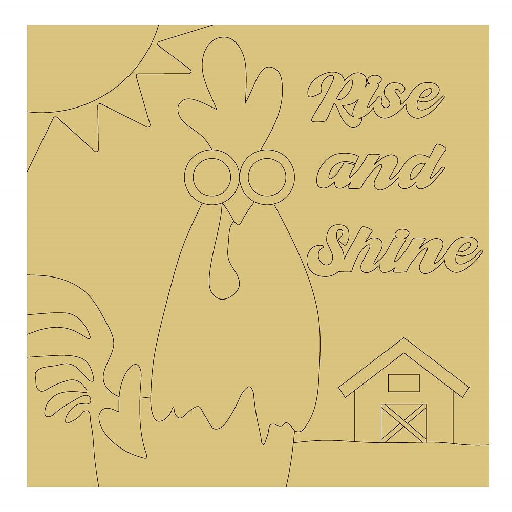 Design By Line Square MDF Cutout Rise And Shine Rooster Silhouette With Barn Scene - Unfinished For DIY