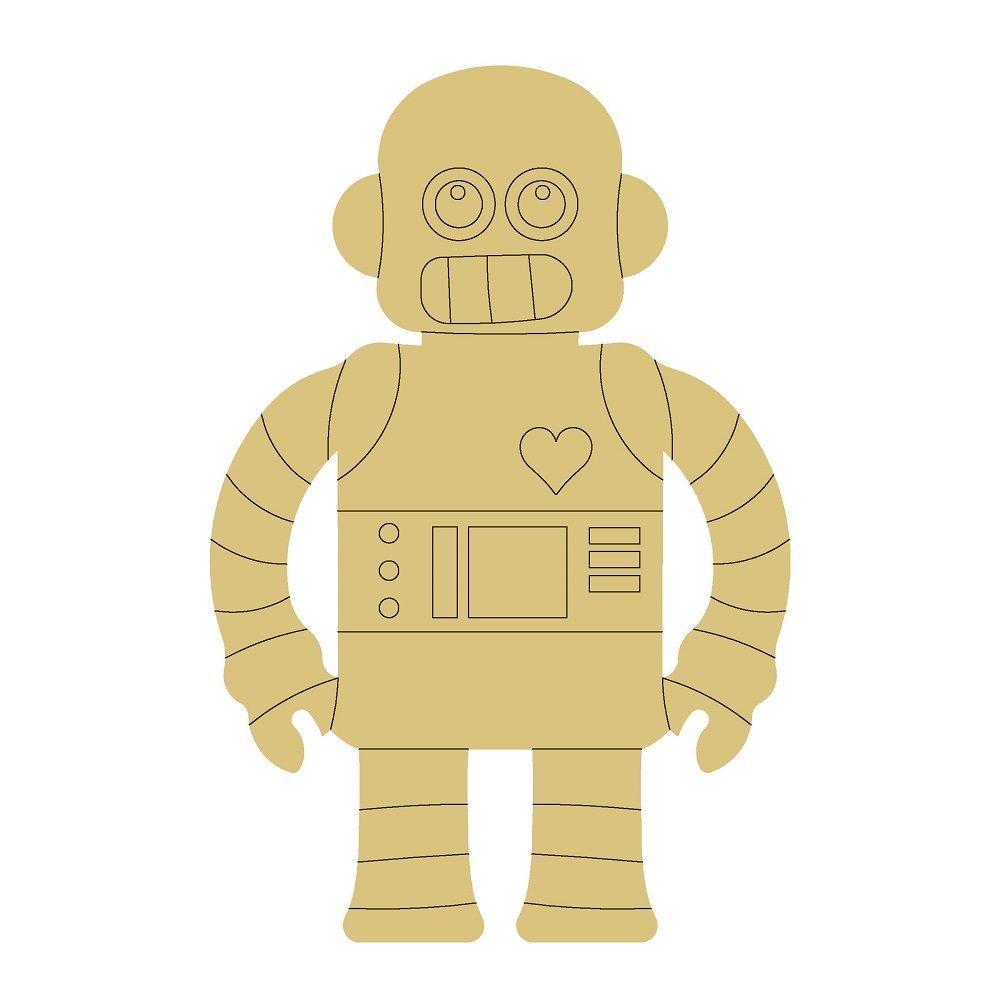 Design By Line Robot MDF Cutout Heart On Chest Panel Details - Unfinished For DIY