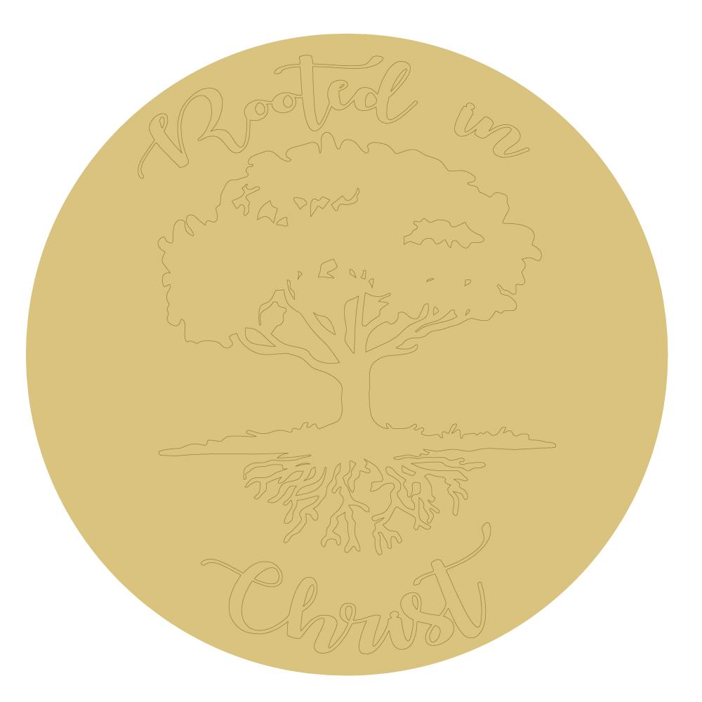 Design By Line Round MDF Cutout Rooted In Christ Tree With Roots - Unfinished For DIY
