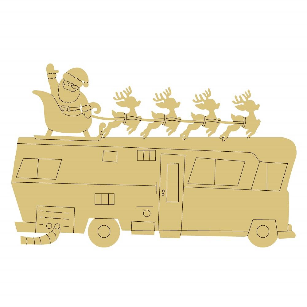 Design By Line RV MDF Cutout Santa On Sleigh With Reindeer - Unfinished For DIY