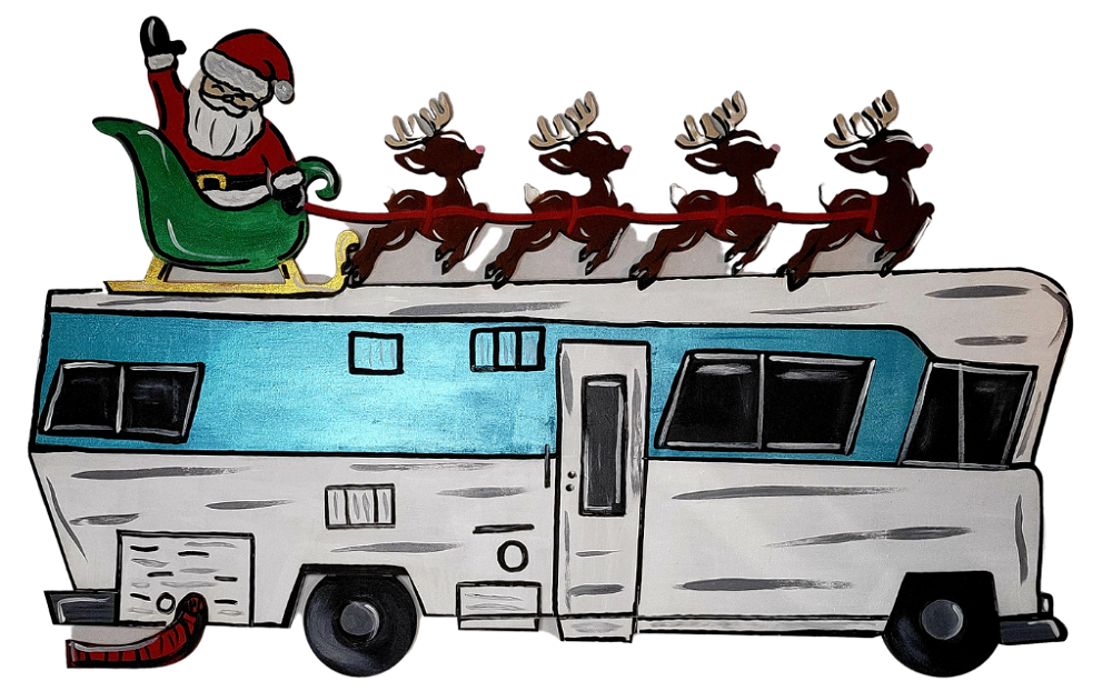 Design By Line RV MDF Cutout Santa On Sleigh With Reindeer - Unfinished For DIY