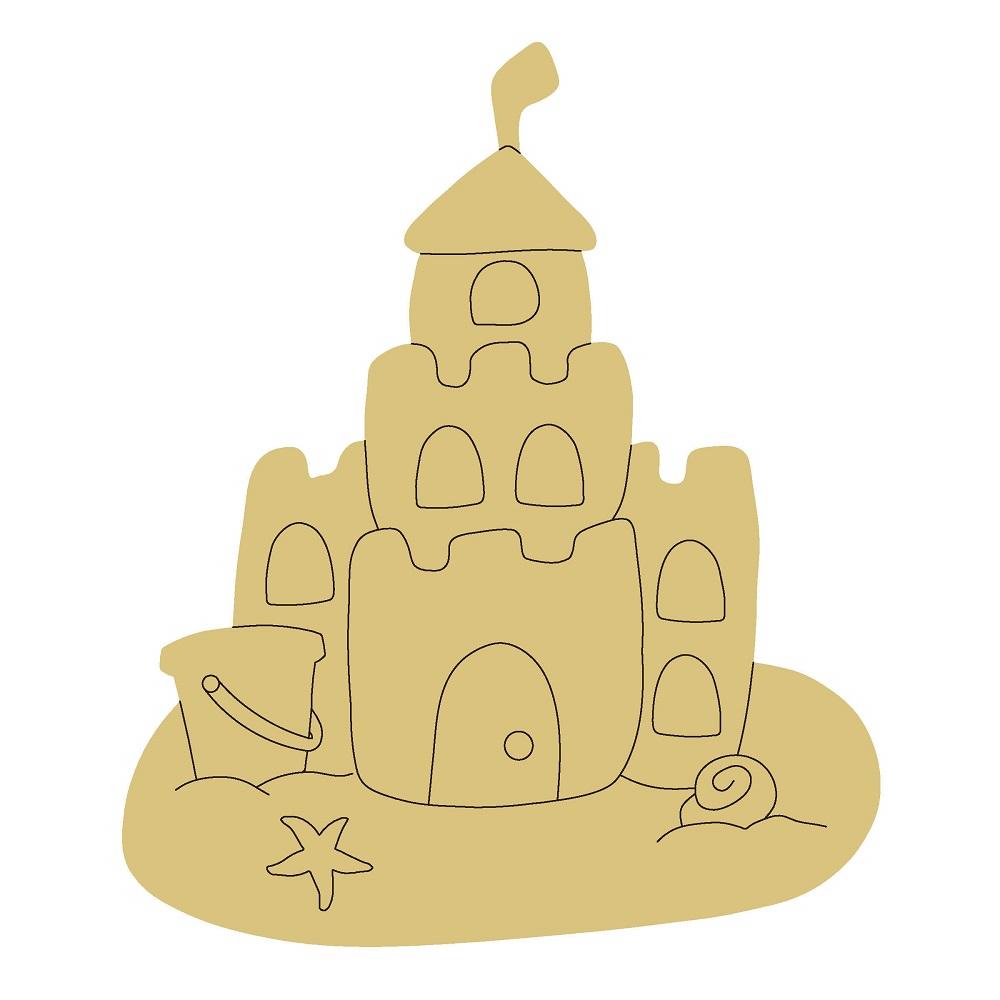 Design By Line Sand Castle MDF Cutout Bucket And Seashell On Beach - Unfinished For DIY