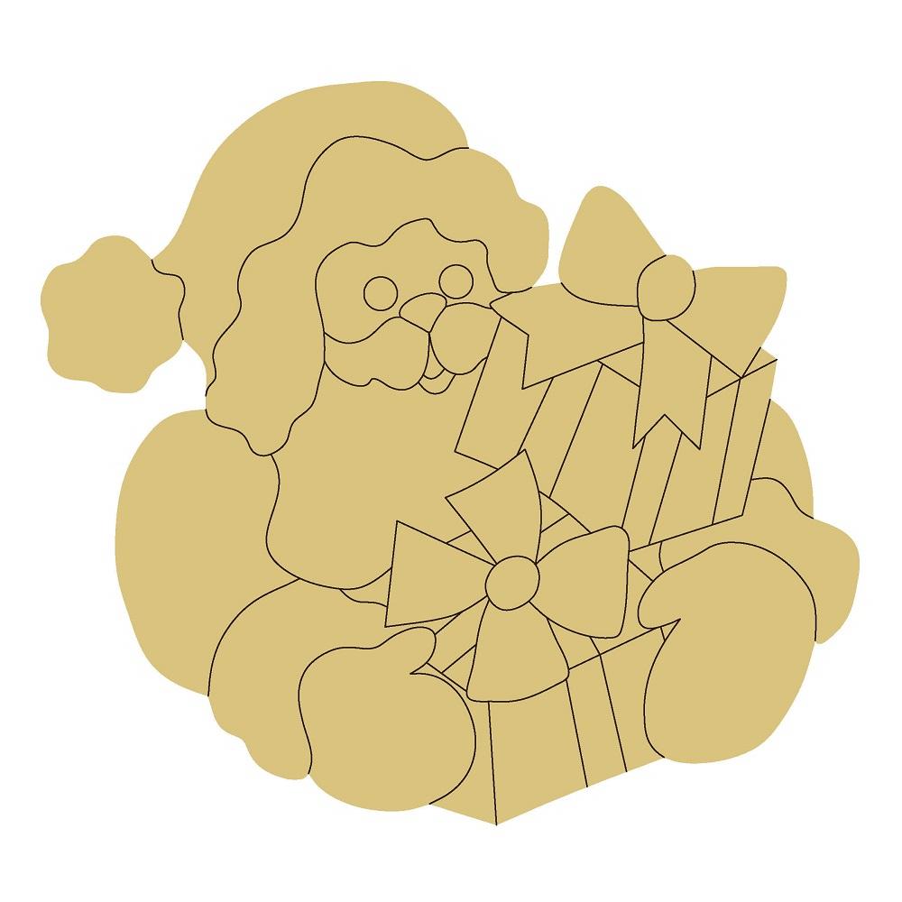 Design By Line Round MDF Cutout Santa With Gift Box - Unfinished For DIY