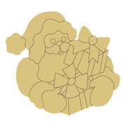 Design By Line Round MDF Cutout Santa With Gift Box - Unfinished For DIY