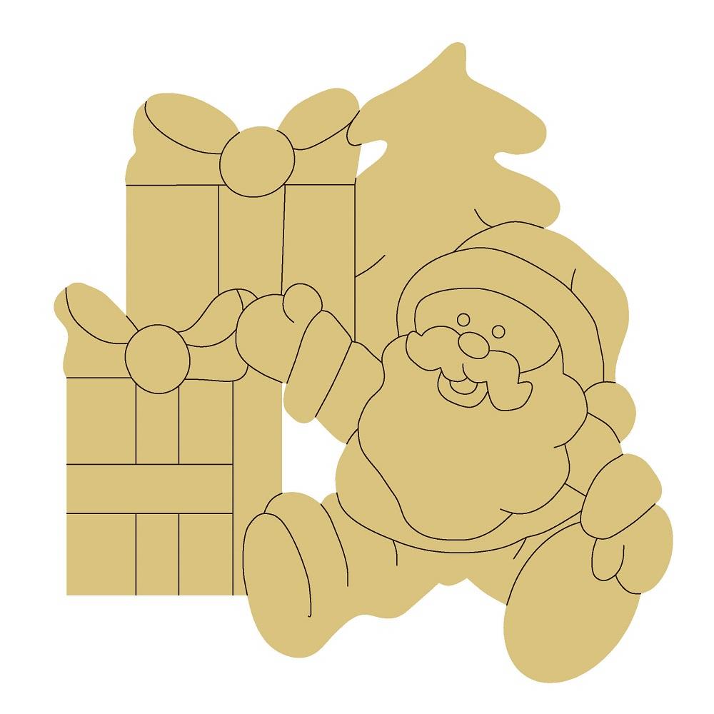 Design By Line Santa Silhouette MDF Cutout With Presents And Christmas Tree - Unfinished For DIY
