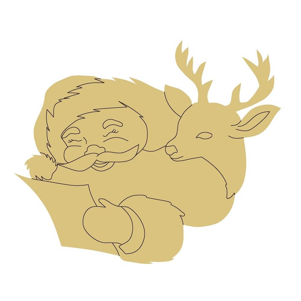 Design By Line Silhouette MDF Cutout Santa And Reindeer - Christmas - Unfinished For DIY