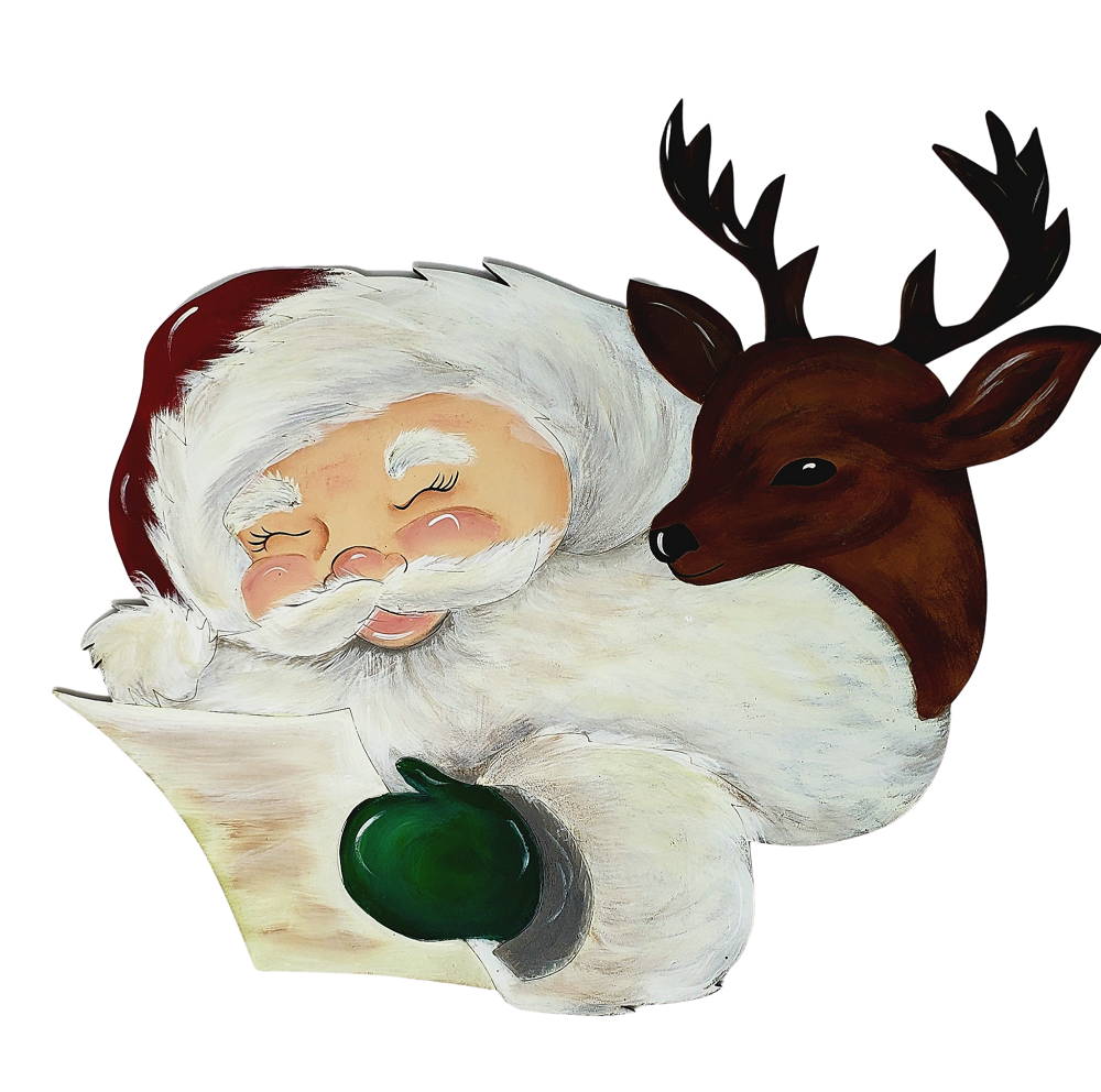 Design By Line Silhouette MDF Cutout Santa And Reindeer - Christmas - Unfinished For DIY