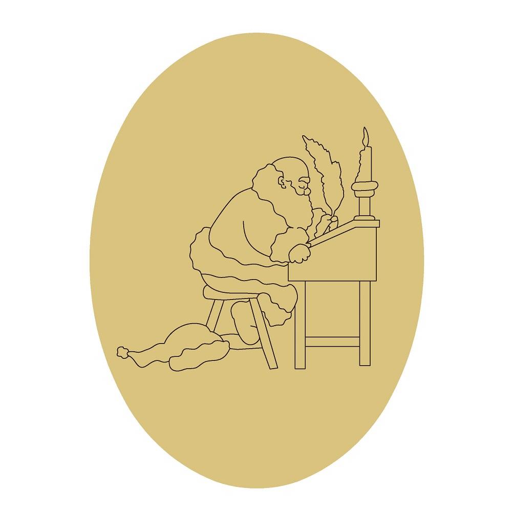 Design By Line Oval MDF Cutout Santa At Desk With Quill And Candle - Unfinished For DIY