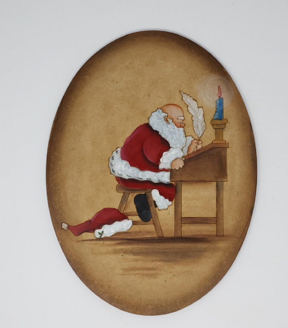 Design By Line Oval MDF Cutout Santa At Desk With Quill And Candle - Unfinished For DIY