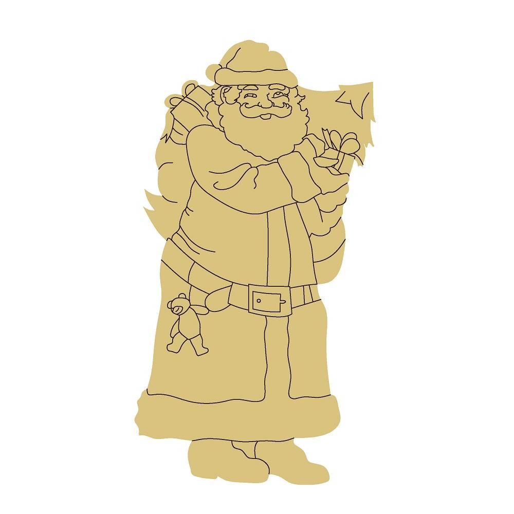 Design By Line Standing Santa MDF Cutout With Gift - Unfinished For DIY