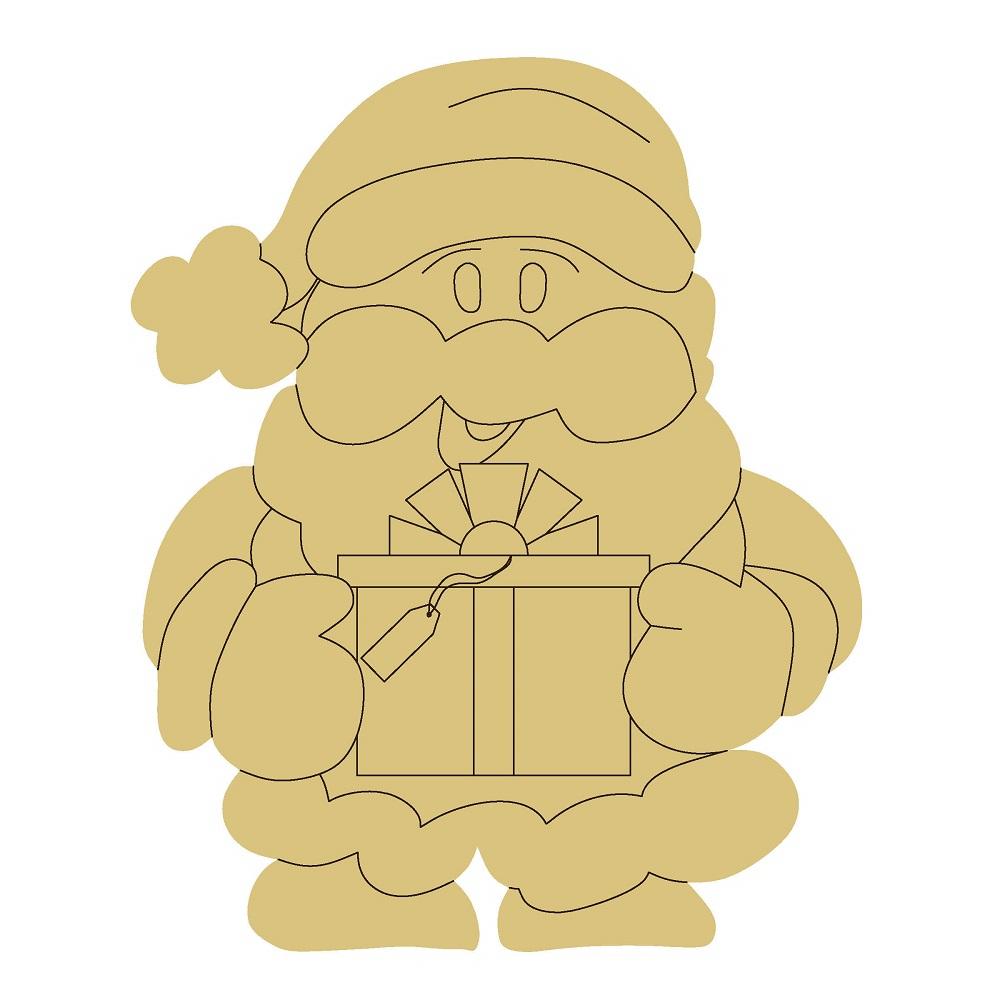 Design By Line Santa MDF Cutout Holding Gift - Unfinished For DIY