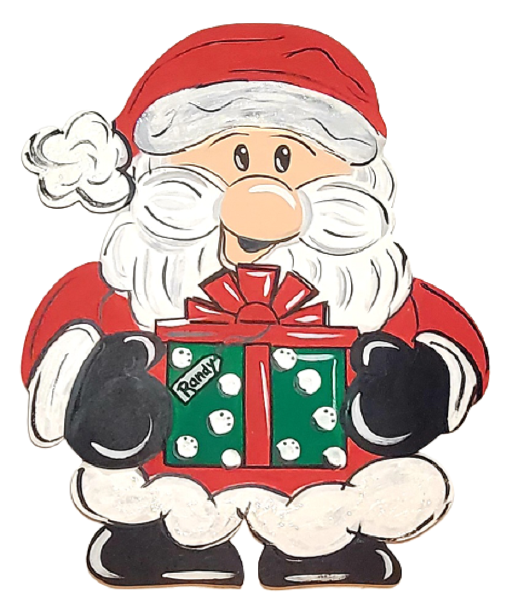 Design By Line Santa MDF Cutout Holding Gift - Unfinished For DIY