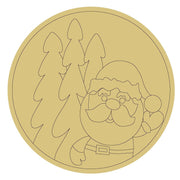 Design By Line Round MDF Cutout Santa Claus With Evergreen Trees - Unfinished For DIY
