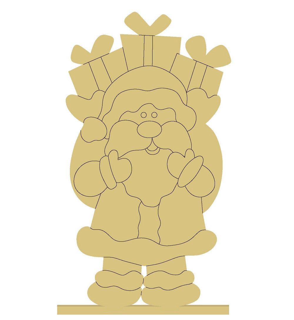 Design By Line Santa MDF Cutout Santa With Presents - Unfinished For DIY