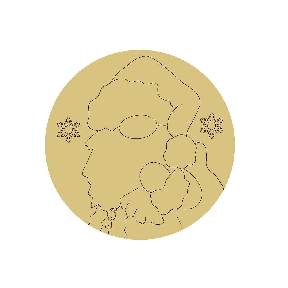 Design By Line Round MDF Cutout Santa Gnome With Glasses - Unfinished For DIY