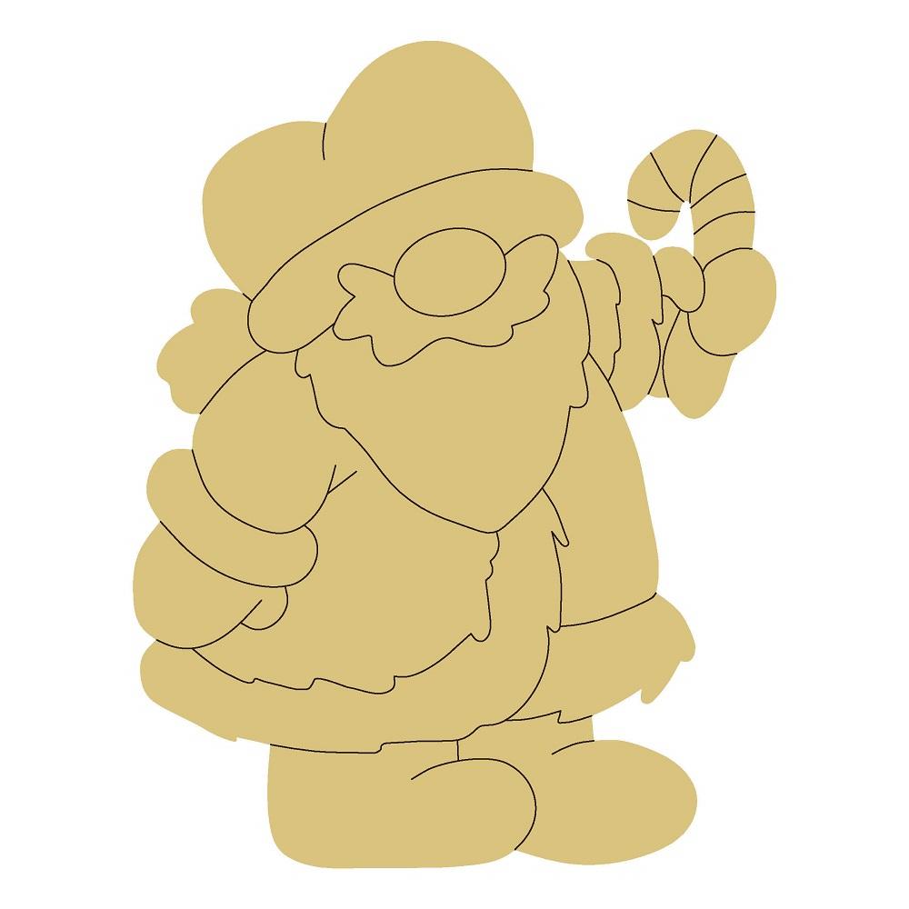 Design By Line Santa MDF Cutout Holding Candy Cane - Unfinished For DIY