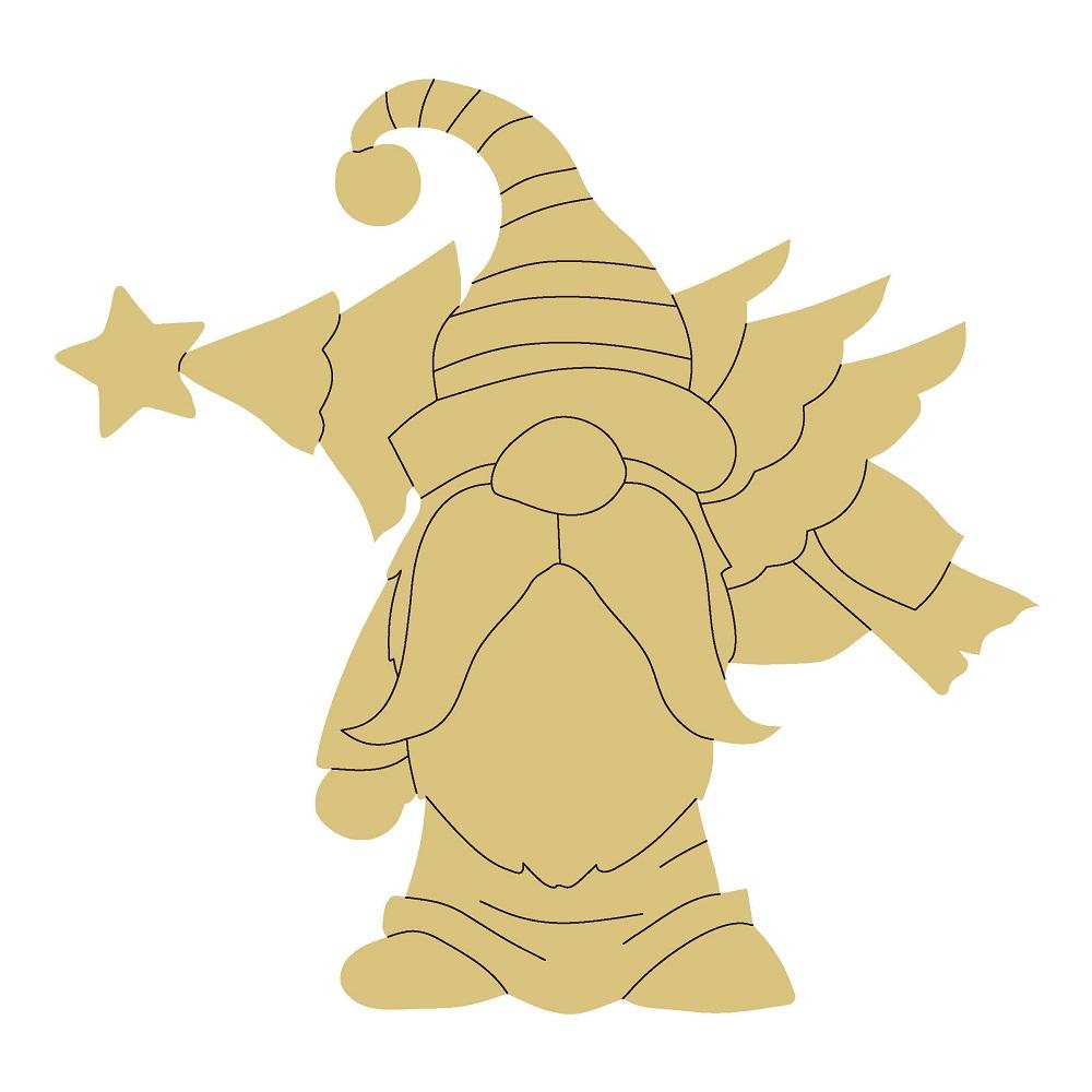 Design By Line Gnome MDF Cutout With Star Wand Silhouette - Unfinished For DIY