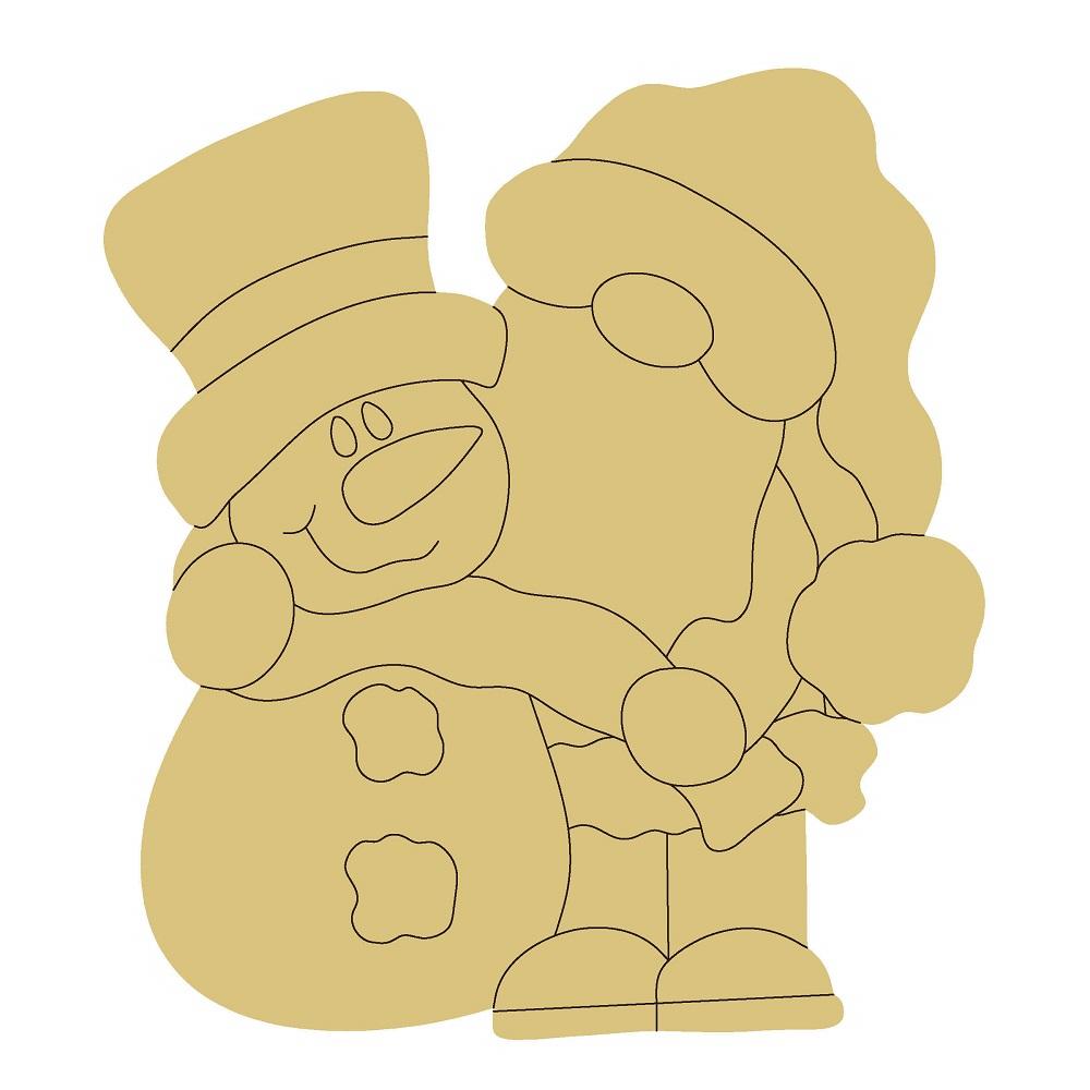 Design By Line Silhouette MDF Cutout Santa And Snowman - Christmas Hug Scene - Unfinished For DIY