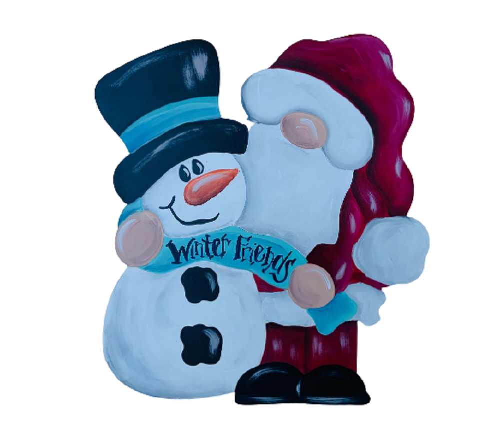 Design By Line Silhouette MDF Cutout Santa And Snowman - Christmas Hug Scene - Unfinished For DIY